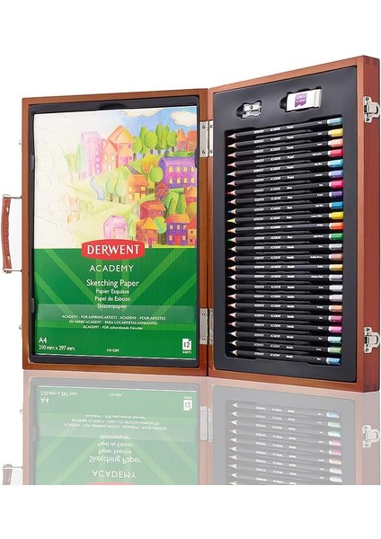 Academy Ahşap Kutuda Hediye Seti, 27 Parçalı Sanatçı Seti, Renkli, Pastel Tebeşirler ve Aksesuarlar, Çizim, Eskiz ve El Işi Için Ideal, Hobi Sanatçıları Için, 305950