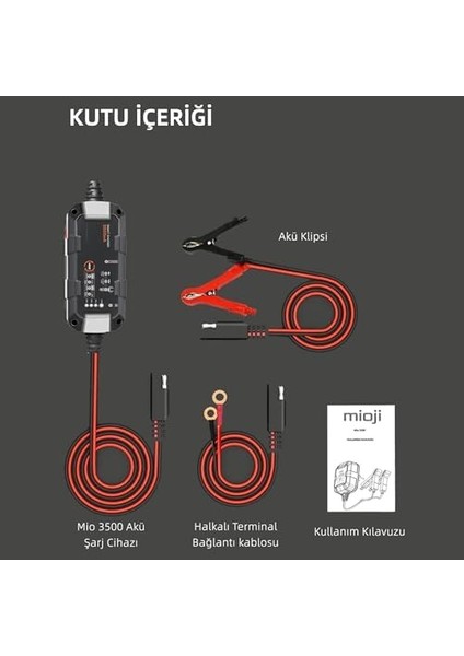 Mio 3500 3.5A 6V ve 12V Araba Şarj, Akü Bakım, Damlama Şarj Cihazı ve Motosiklet, Atv, Lityum ve Derin Döngülü Aküler Için Kükürt Giderici Akıllı Akü Şarj Cihazı fiyatları