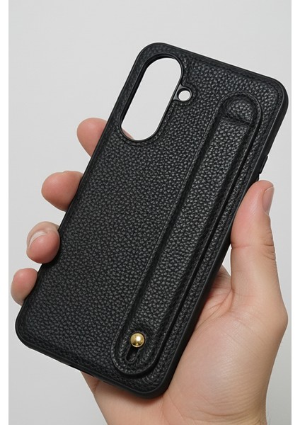 Samsung Galaxy A17 Siyah, Tutmaçlı Yumuşak Deri Kılıf