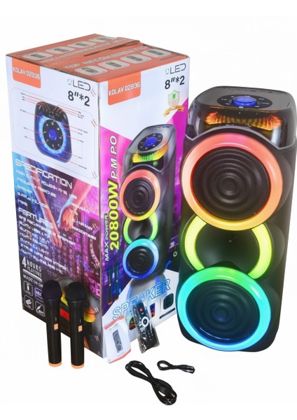 Kolav D2836 Ses Bombası Büyük Boy Hoparlör Speaker 40W Taşınabilir Hoparlör 8x2 Inç fiyatları