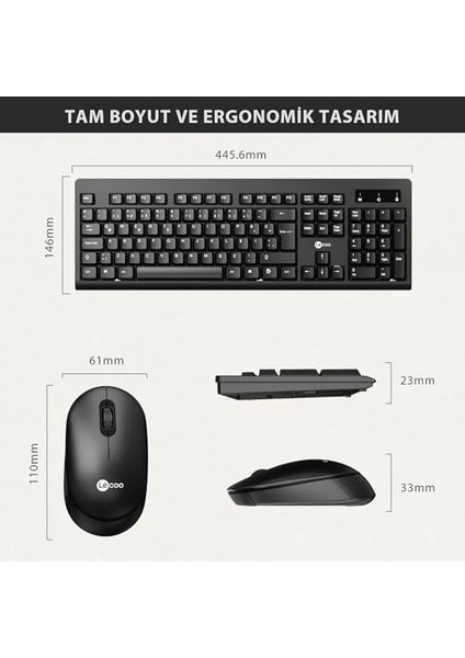KW210 Kablosuz Türkçe Q Klavye & Mouse Set - Qwerty Türkçe Dizilim Klavye, 1000DPI Optik Fare, Win/mac Uyumlu, Sıvı Dökülmesine Dayanıklı, Tam Boyutlu Türkçe Q Klavye Mouse Seti Siyah fiyatları