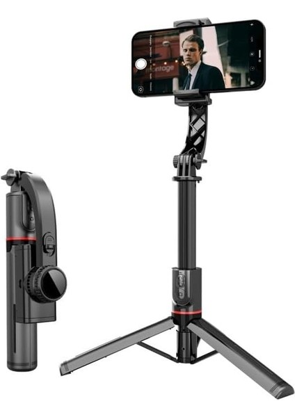 Gimbal Stabilizer Selfie Stick – 2’si 1 Arada Kablosuz Bluetooth Uzaktan Kumandalı, 700MM Ayarlanabilir Yükseklik, Ios & Uyumlu, Titreşim Önleyici Telefon Tripodu | L19