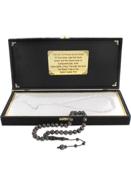 Premium Kutulu Sistemli 925 Ayar Gümüş Çakım Kırmızı Yeşil Mine Sultan Işi Koleksiyonluk Kuka Tesbih