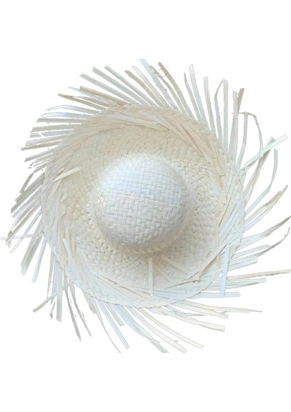 Tropikal Parti Beyaz Hasır Hawaii Şapkası 13X36 cm