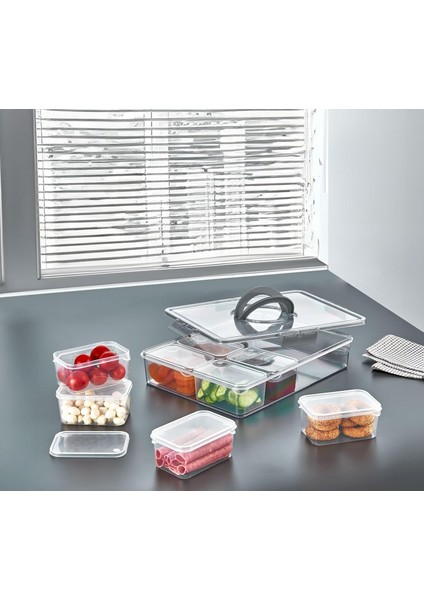 8&apos;li Saklama Kabı Seti, Kahvaltılık Taşıma Kutulu ve Düzenleyici, Buzdolabı Organizeri ve Piknik Için Ideal, Çok Amaçlı Saklama Çözümü (Gri)