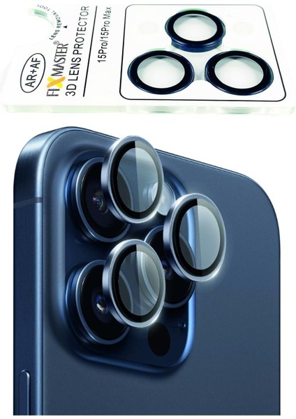 15 Pro - 15 Pro Max Uyumlu (Mavi Titanyum) Kamera Lens, Kurulum, Alaşımlı Çerçeve, Darbelere ve Çizilmelere Karşı Yüksek Dayanıklı Temperli Cam