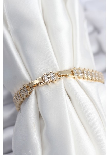 Pirinç Vıp Seri Gold Renk Zirkon Taşlı Kadın Bileklik - Lisinya fiyatları