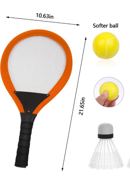 Badminton Seti ve Soft Tenis Topu - Rkt-35 - Turuncu (Lisinya)