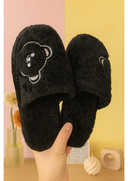 Momo Ayıcık Kadın Ev Terliği Günlük Rahat Kışlık Terlik