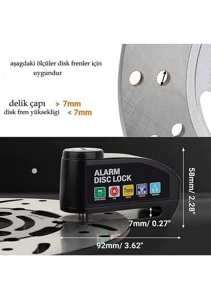 Alarmlı Disk Kilidi Motorsiklet Scooter Bisiklet Sesli Alarm 110 Desibel Yüksek Ses ( Lisinya ) fırsatları