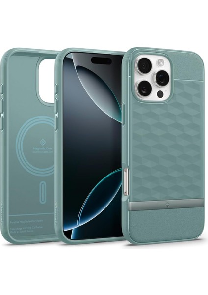 16 Pro Max ile Uyumlu Magsafe Kılıf Parallax Mag Hava Kanalı Teknolojisi Askeri Sınıf Koruma Green 3 Boyutlu Tasarım Kapak - ACS08040