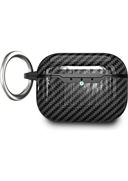 Apple Airpods Pro 3 Uyumlu Karbonfiber Dokulu Darbelere Karşı Korumalı Askı Aparatlı Silikon Kılıf