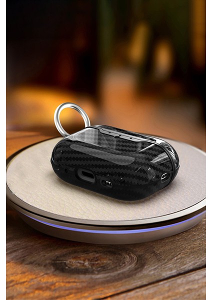 Apple Airpods Pro 3 Uyumlu Karbonfiber Dokulu Darbelere Karşı Korumalı Askı Aparatlı Silikon Kılıf