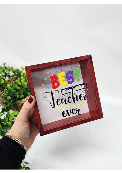 Öğretmenler Için Best Teacher Ever Yazılı Kumbara Ahşap Hazneli Hediyelik Kumbara