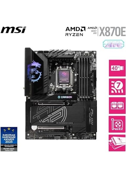 Mpg X870E Carbon Wıfı Am5 Ddr5 8400MHZ(OC) Usb4 4x M.2 HDMI 5g Lan 2.5g Lan Wıfı 7 Rgb Atx fiyatları