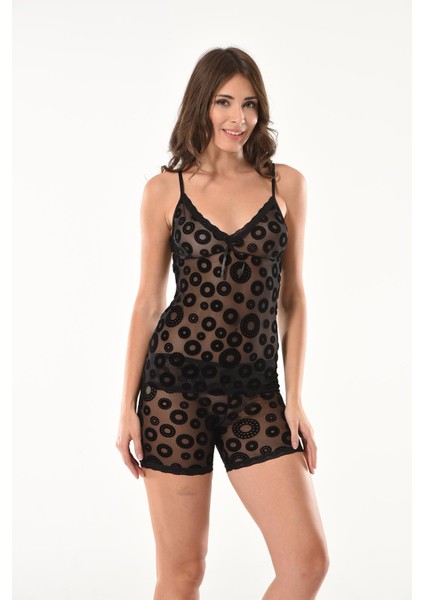 Puanlı Transparan Atlet Şort Takım 064