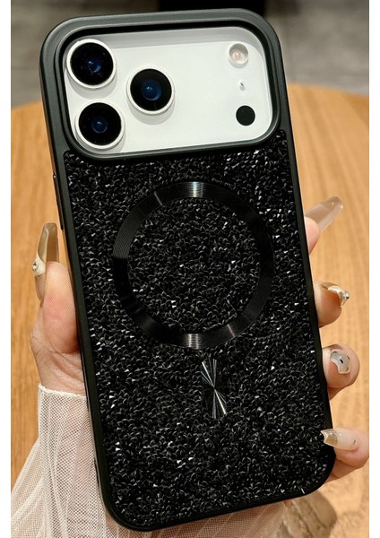Apple iPhone 17 Pro Max Uyumlu Pırlanta Taşlı Magsafe Şarj Özellikli Kapak Kılıf