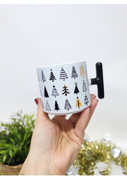Isme Özel Kişiye Özel Çam Ağacı Yılbaşı Temalı Happy New Year Design T Kupa Bardak Latte Fincanı modelleri