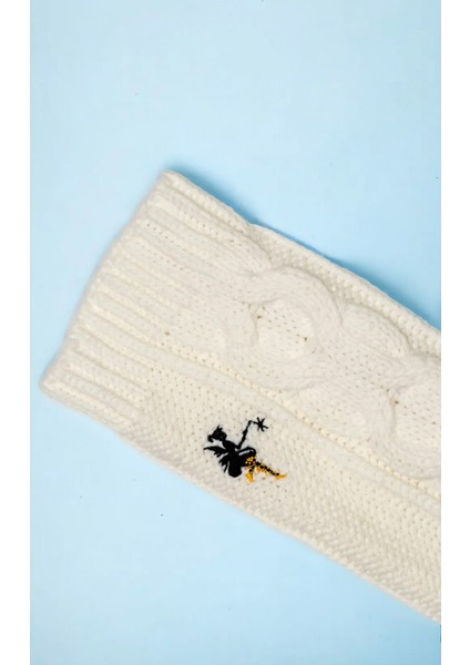 Yün Kolluk/Tozluk İşlemeli Beyaz