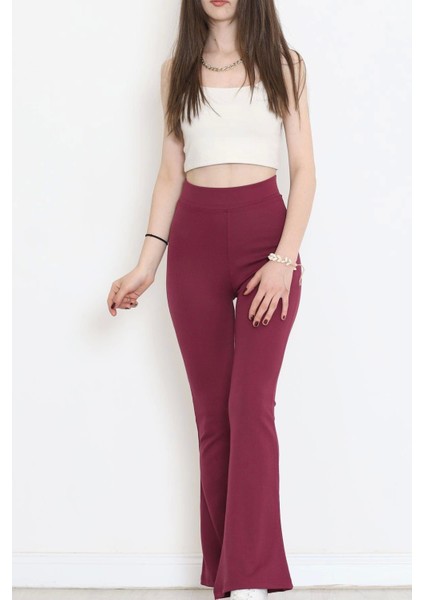 Şık ve Rahat Yüksek Bel Ispanyol Paça Fitilli Toparlayıcı Mürdüm Tayt ( Lisinya ) fırsatları