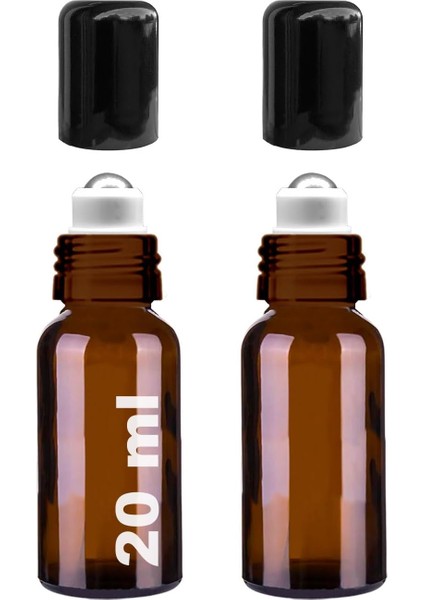 20 ml Çelik Roll On Şişesi 20 cc Sızdırmaz Siyah Kapaklı Cam Şişe 2 Adet (, 20)