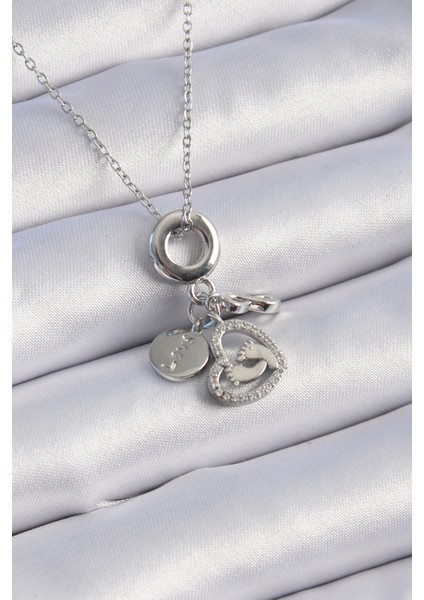 316L Çelik Gümüş Renk Zirkon Taş Detay Kalp Model Charm Kadın Kolye - Lisinya