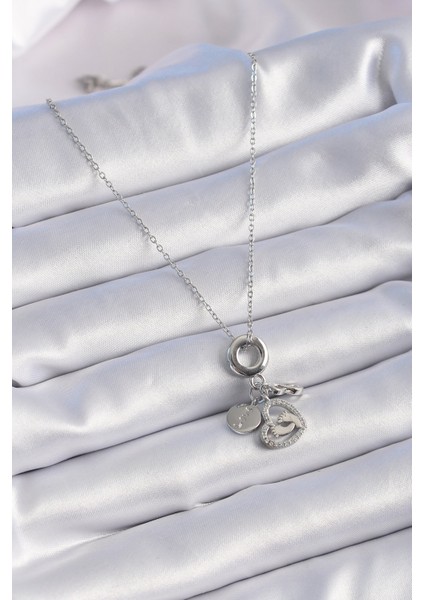 316L Çelik Gümüş Renk Zirkon Taş Detay Kalp Model Charm Kadın Kolye - Lisinya fiyatları