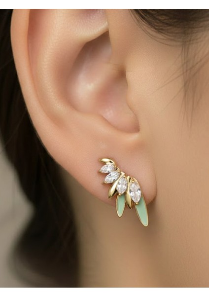 Lüks Altın Tonlu Yeşil Mine ve Markiz Kesim Zirkon Taşlı Kanat Küpe fiyatları