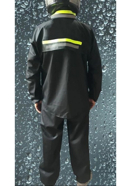 Premium Motorcu Kurye Yağmurluk Takım Su Geçirmez Pvc Kumaş Reflektörlü Tübitak Onaylı - Siyah