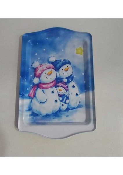 Küçük Yeni Yıl Temalı Metal Tepsi Genişlik 15,7cm Uzunluk 24,5cm 1 Adet
