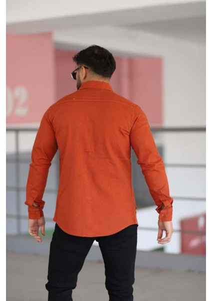 Erkek Kot Gömlek Slim Fit, Çift Cepli Geniş Düğmeli Likrasız Gömlek modelleri