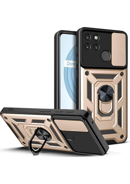 Realme C21Y Kılıf Lens Sürgülü Yüzüklü Tank Silikon Pars