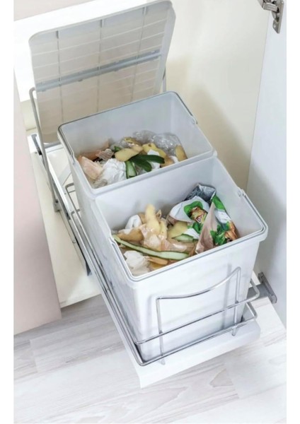 Çöp Kovası, 28 Litre, Çift Bölmeli, Otomatik Kapaklı