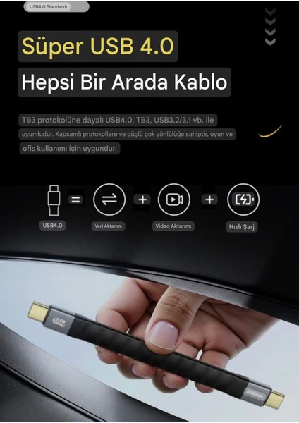 Thunderbolt 4 Usb 4.0 E-Marker Akıllı Çip 240W 40Gbps 8K+4K Type-C Video Görüntü Hızlı Şarj ve Data Video Kablosu Ce Lisanslı Sertifikalı Orjinal modelleri