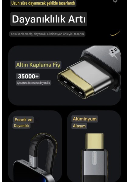 Thunderbolt 4 Usb 4.0 E-Marker Akıllı Çip 240W 40Gbps 8K+4K Type-C Video Görüntü Hızlı Şarj ve Data Video Kablosu Ce Lisanslı Sertifikalı Orjinal