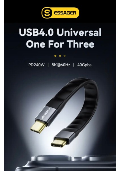 Thunderbolt 4 Usb 4.0 E-Marker Akıllı Çip 240W 40Gbps 8K+4K Type-C Video Görüntü Hızlı Şarj ve Data Video Kablosu Ce Lisanslı Sertifikalı Orjinal