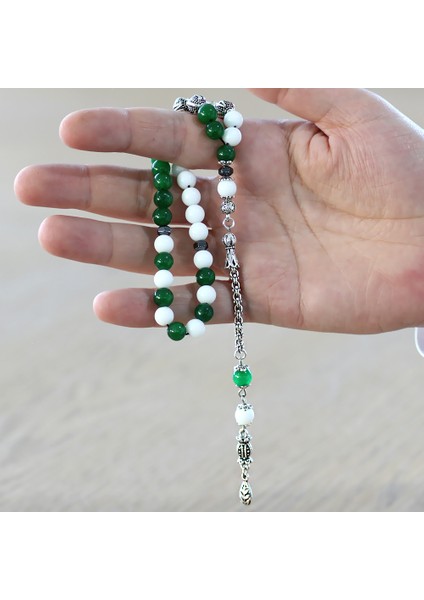 Kararmaz Metal Arnavut Püsküllü Küre Kesim Isme Özel Yeşil Beyaz Jade Doğaltaş Taraftar Tesbih fırsatları