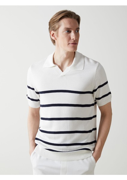 Yeni Sezon Polo Yaka Kısa Kollu Çizgili Erkek Triko Kazak