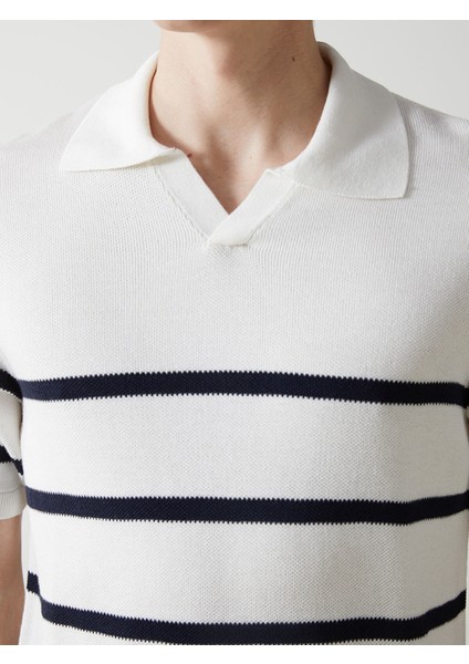 Yeni Sezon Polo Yaka Kısa Kollu Çizgili Erkek Triko Kazak modelleri