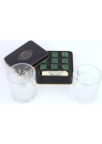 Adet Yeşil Viski Taşı ve 2 Adet Viski Bardağı Seti Kutulu Babalar Günü Hediyesi fiyatları