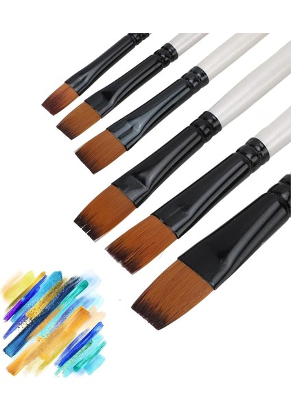 Resim Fırça Seti Akrilik Yağlıboya Düz Uçlu 6 Parça
