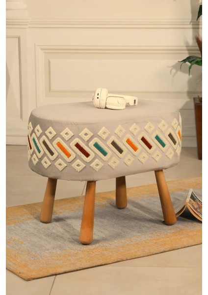 pufi dekoratif puf - modern renkli - nakışlı - gürgen ayaklı - oval puf - çok amaçlı kullanım - modern bench modelleri