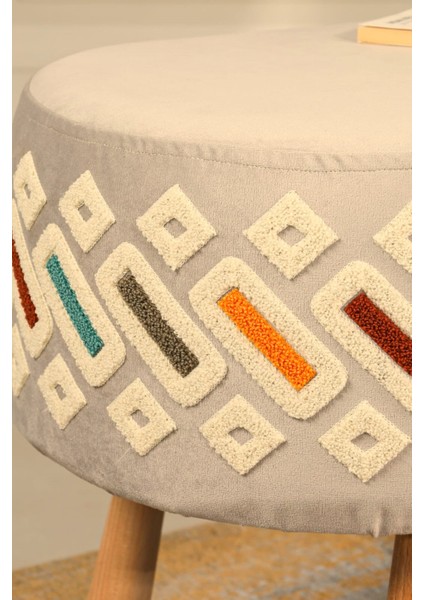 pufi dekoratif puf - modern renkli - nakışlı - gürgen ayaklı - oval puf - çok amaçlı kullanım - modern bench fırsatları