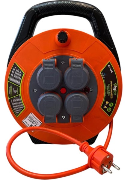 Kablo Makarası – 10 Metre, 4 Prizli, IP44 Kapaklı, 230V 16A, 1000W – Taşınabilir Çanta Tipi Uzatma Kablosu (3x1.5mm² Cca) 10315-F