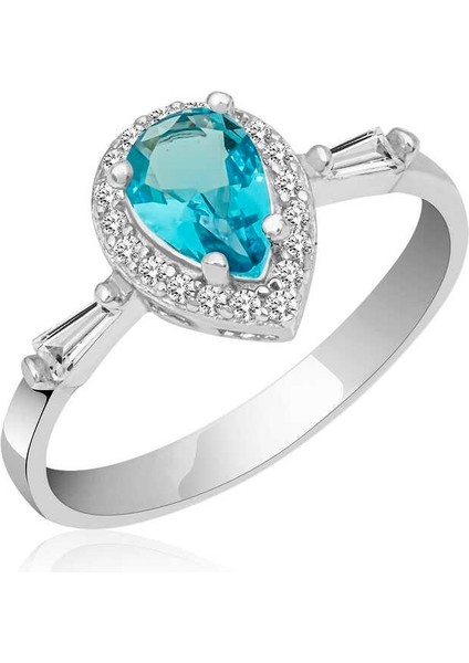 Hk Gümüş Kadın Yüzük Turkuaz Damla Taşlı |Gümüş Takı Hediyelik Ürünler