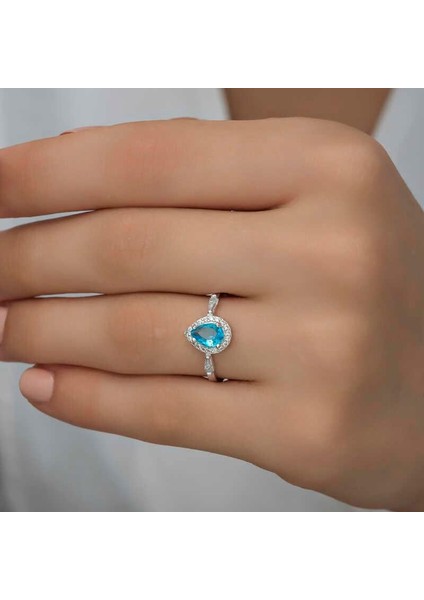 Hk Gümüş Kadın Yüzük Turkuaz Damla Taşlı |Gümüş Takı Hediyelik Ürünler modelleri