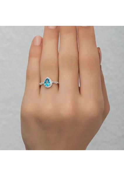 Hk Gümüş Kadın Yüzük Turkuaz Damla Taşlı |Gümüş Takı Hediyelik Ürünler fırsatları