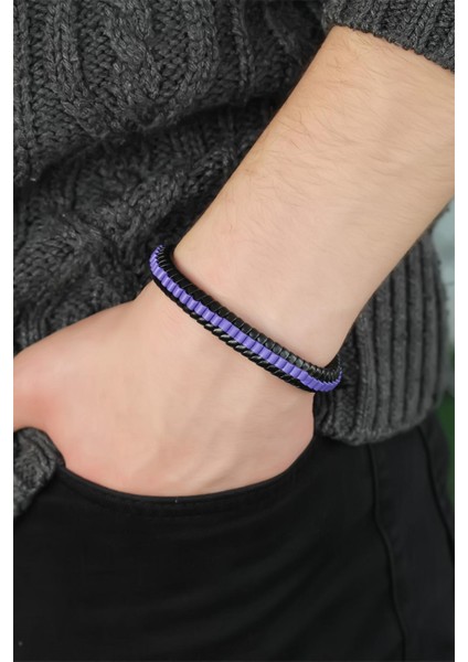 Mor Deri Erkek Bileklik - Lisinya