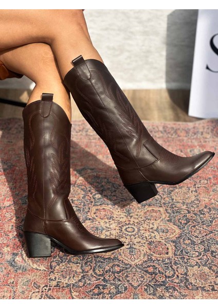Alsvin Hakiki Deri Kadın Acı Kahve Kovboy Çizme