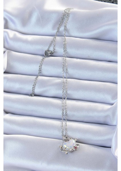 316L Çelik Zincir Gümüş Renk Zirkon Taşlı Gezegen Görünümlü Kalp Kolye fiyatları